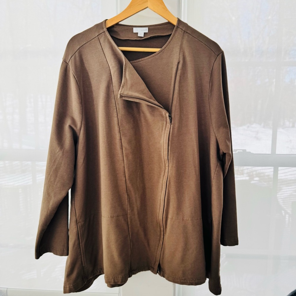 🪴JJill 3X Pima Cotton Asymmetrical Zip Jacket